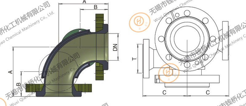 搪玻璃90°夾套彎頭設(shè)計(jì)圖